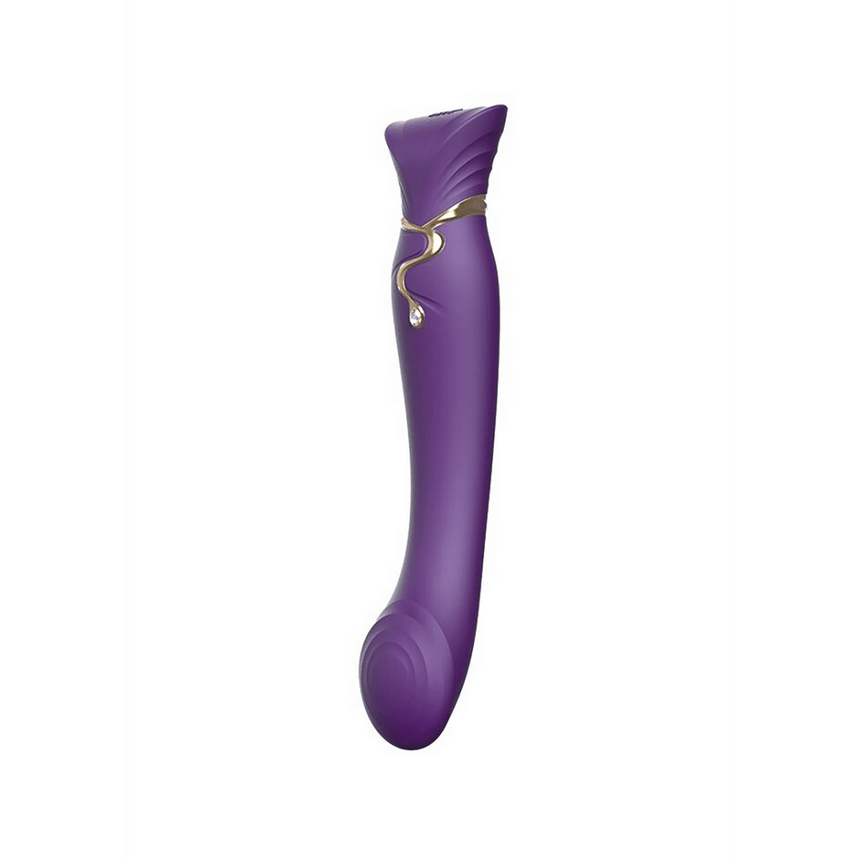 ZALO Queen G spot vibrator met luchtdruk in paars, slank vooraanzicht met gebogen vorm op witte achtergrond