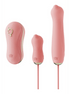 ZALO zuigvibrator met pomp van siliconen, roze set met opzetstukken en snoer, productoverzicht op witte achtergrond