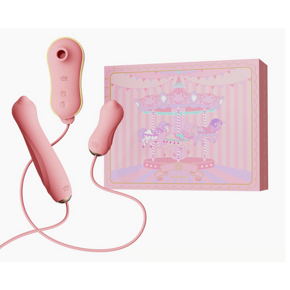 ZALO siliconen zuigvibrator met pomp, roze product naast verpakking, clitorisstimulator met accessoire