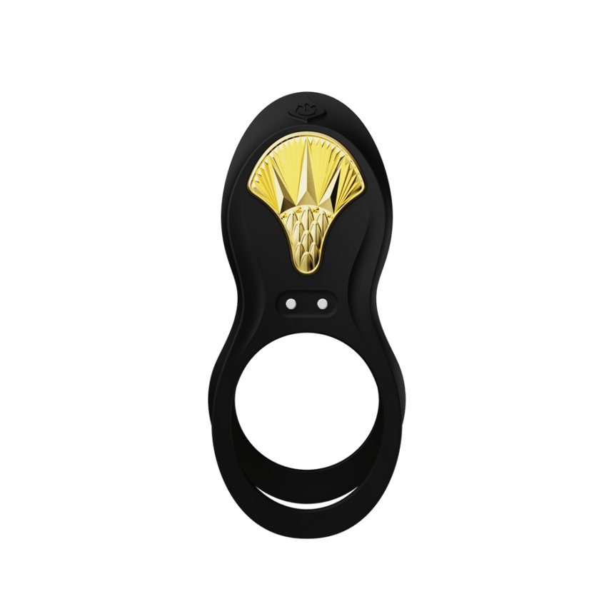 ZALO BAYEK draagbare vibrator obsidian zwart, wearable vibe met afstandsbediening, vooraanzicht op wit