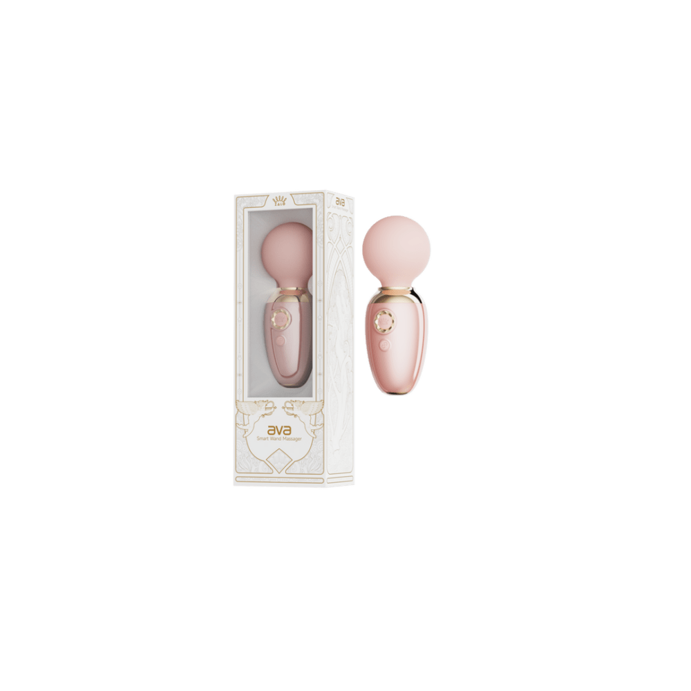ZALO Ava Smart Wand Massager sakura roze, set met accessoires en handleiding, productoverzicht op wit