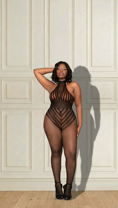 Dreamgirl Bodystocking Teddy met visnet Maat 1XL/2XL