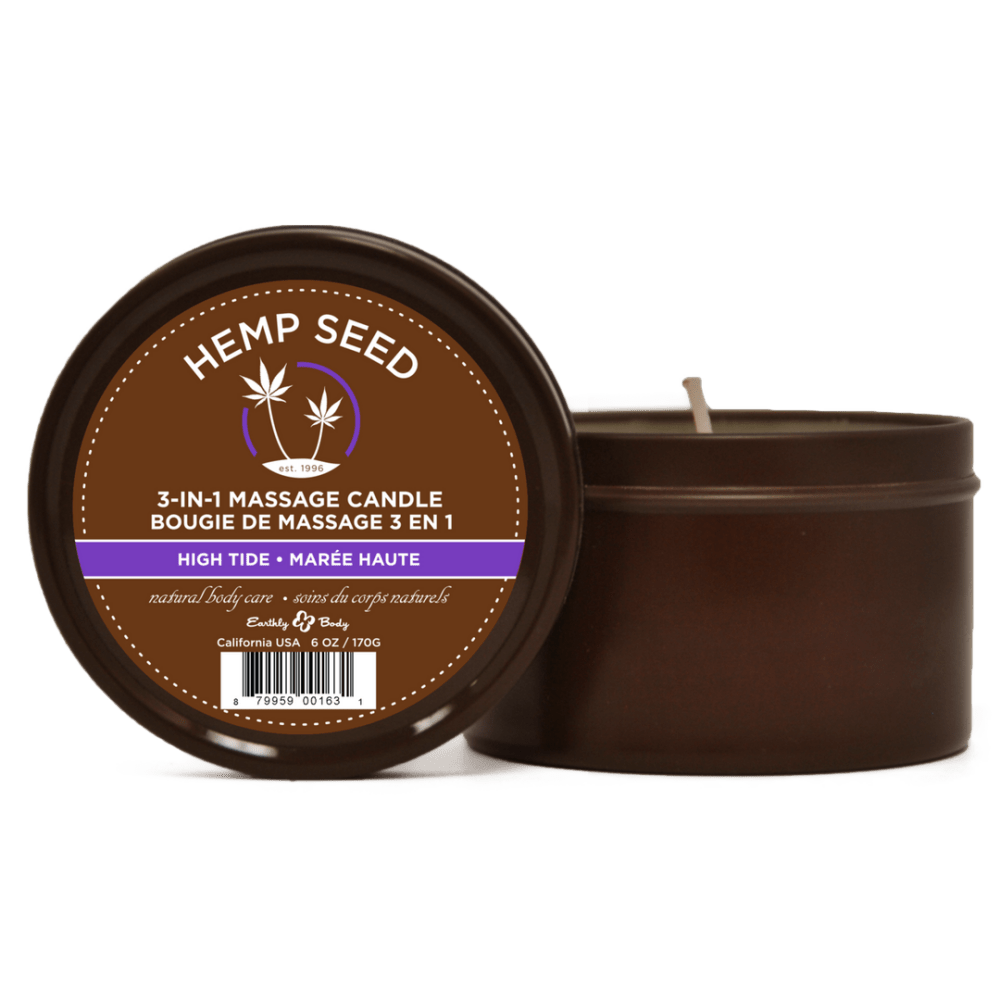 Earthly Body High Tide massagekaars 170 g met hennepzaadolie, smelt tot warme hydraterende massageolie