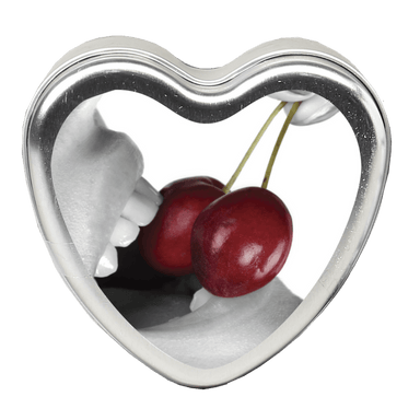 hartvormige Earthly Body massagekaars kers 113 g, eetbare massage candle met rode kers in zilverkleurig blik