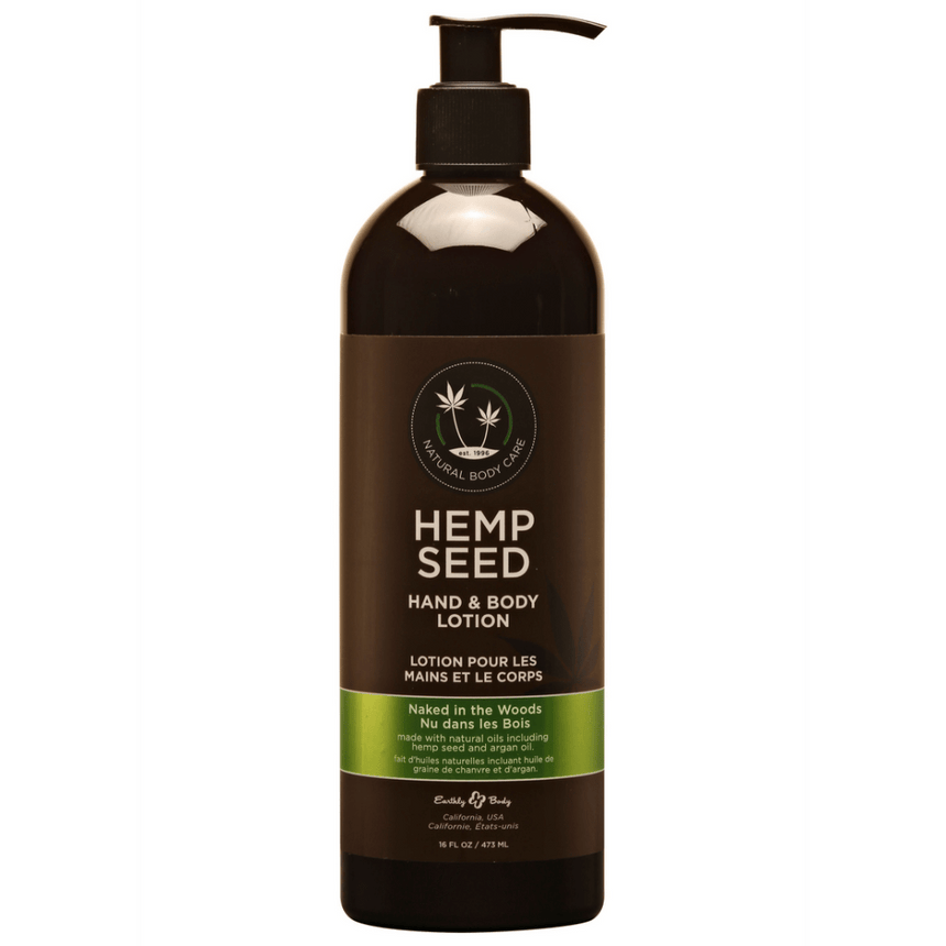 Earthly Body Naked in the Woods hand en body lotion 473 ml, hydraterende lotion met warme houtgeur voor zachte huid en handen