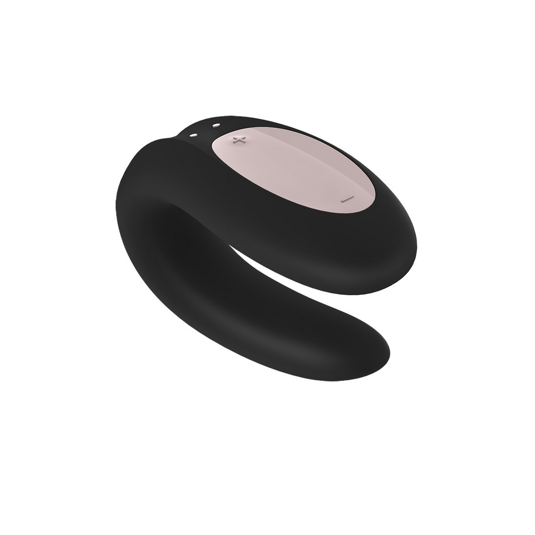 Satisfyer Double Joy partner vibrator zwart, koppelvibrator met U-vorm, dual stimulatie, productfoto schuin