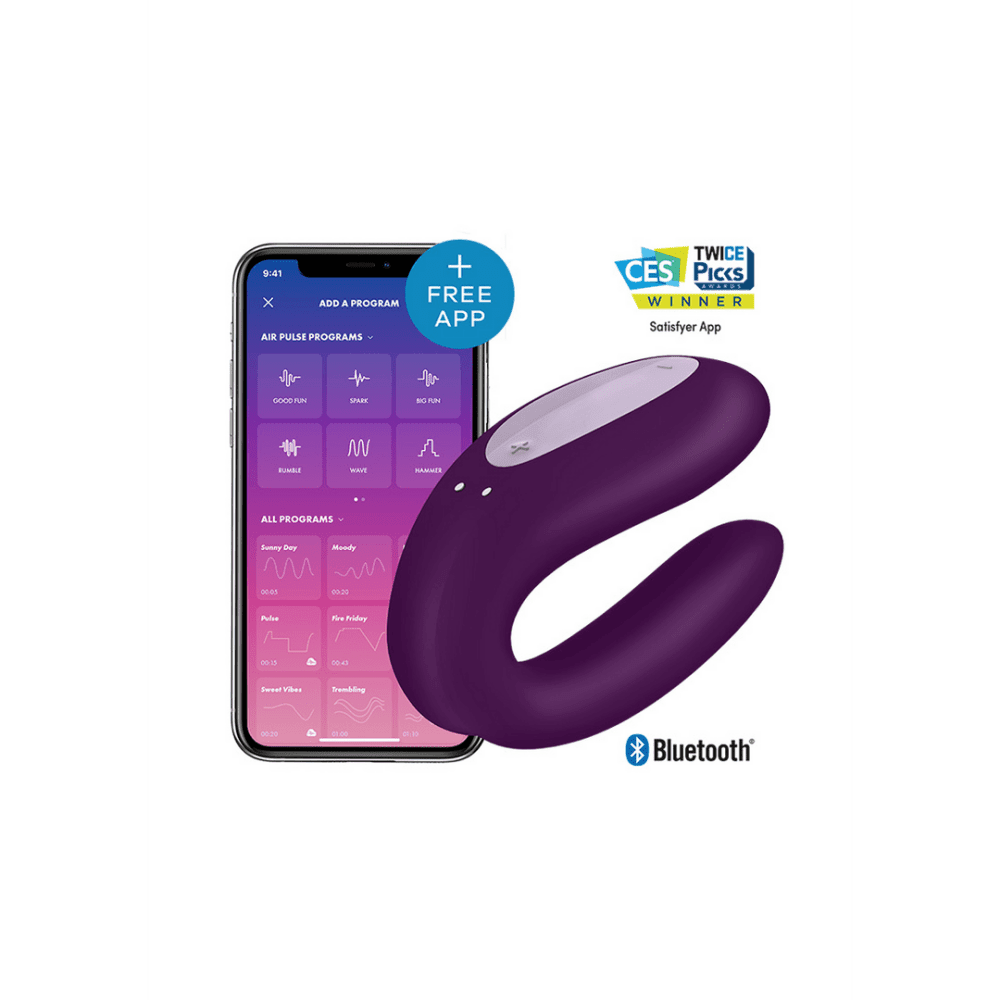 Satisfyer Double Joy Partner vibrator violet met app bediening op smartphone voor koppels