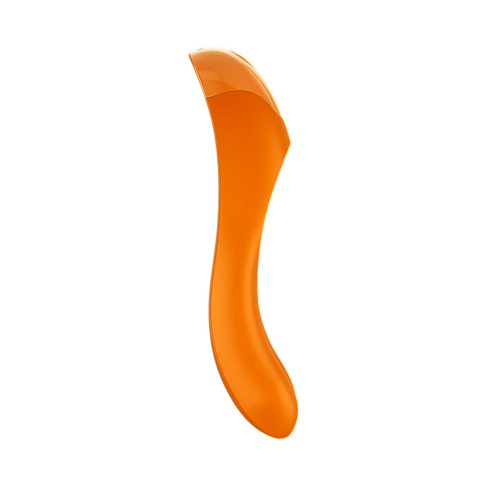 Satisfyer Candy Cane vingervibrator oranje, zijaanzicht, gebogen ergonomische vorm voor gerichte stimulatie