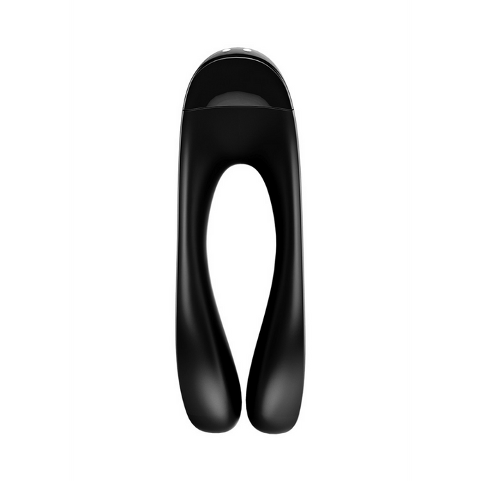 Satisfyer Candy Cane vingervibrator zwart, ovaal dubbelzijdig design, vooraanzicht, studio productfoto