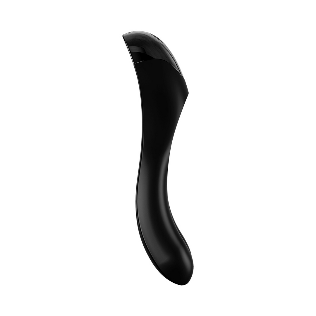 Satisfyer Candy Cane vingervibrator zwart, zijaanzicht, gebogen ergonomische vorm voor gerichte stimulatie