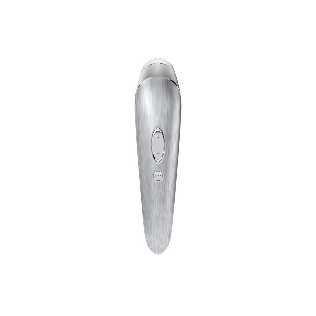Satisfyer High Fashion Air Pulse vibrator zilverkleurig, clitoris luchtpuls stimulator, productfoto zijaanzicht