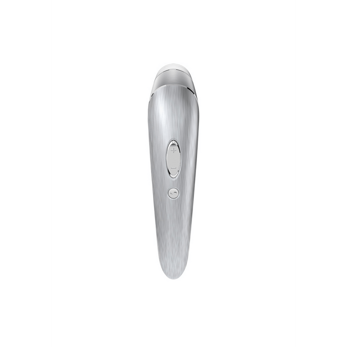 Satisfyer High Fashion Air Pulse vibrator zilverkleurig, clitoris luchtpuls stimulator, productfoto zijaanzicht