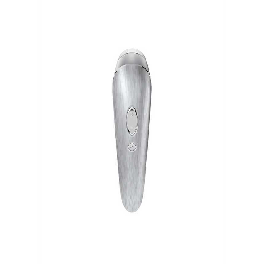Satisfyer High Fashion Air Pulse vibrator zilverkleurig, clitoris luchtpuls stimulator, productfoto zijaanzicht