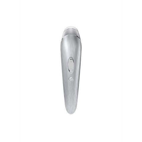 Satisfyer High Fashion Air Pulse vibrator zilverkleurig, clitoris luchtpuls stimulator, productfoto zijaanzicht