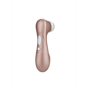 Satisfyer Pro 2 Air Pulse stimulator lichtgoud, schuin vooraanzicht, ergonomische grip en siliconen kop