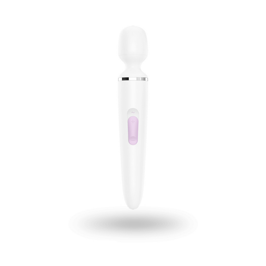 Satisfyer Wand-er Woman wand vibrator wit, krachtige massage wand, vooraanzicht op standaard, studio productfoto