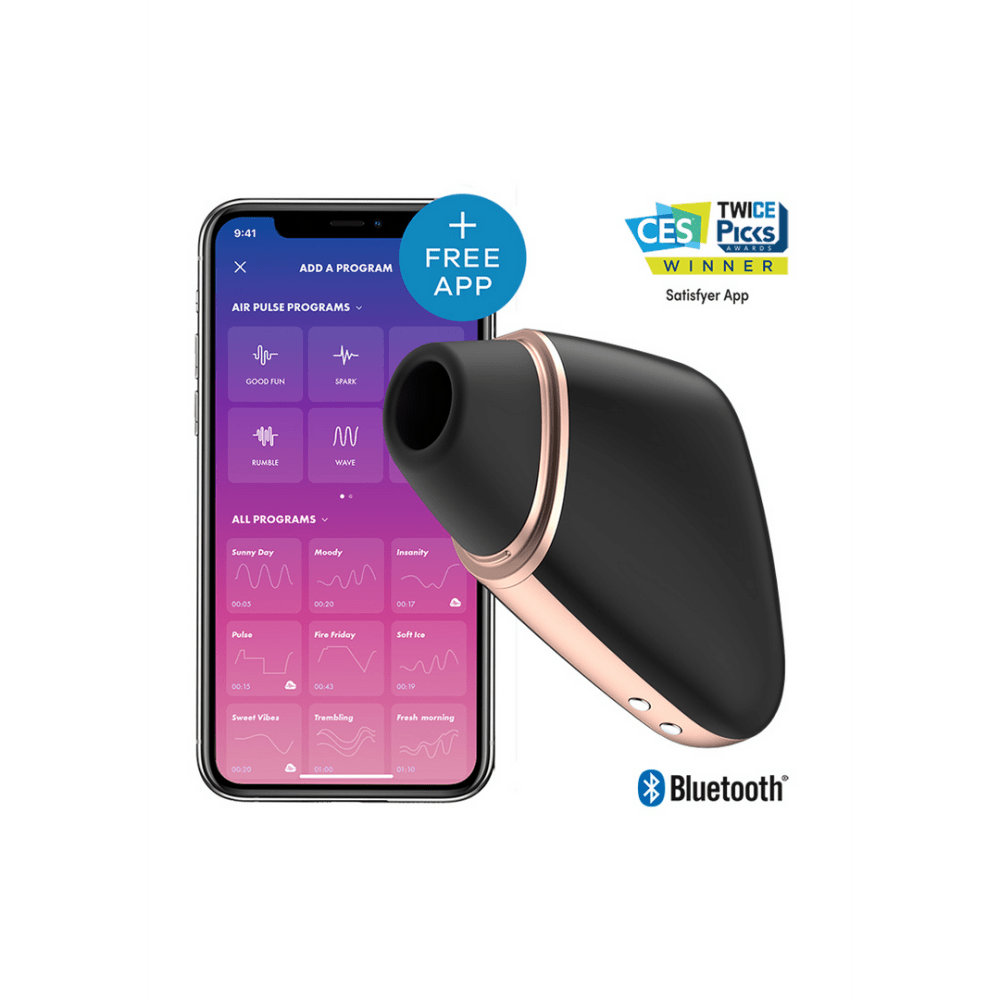Satisfyer Love Triangle Air Pulse vibrator zwart, app bediening visual, luchtpuls stimulator met smartphone
