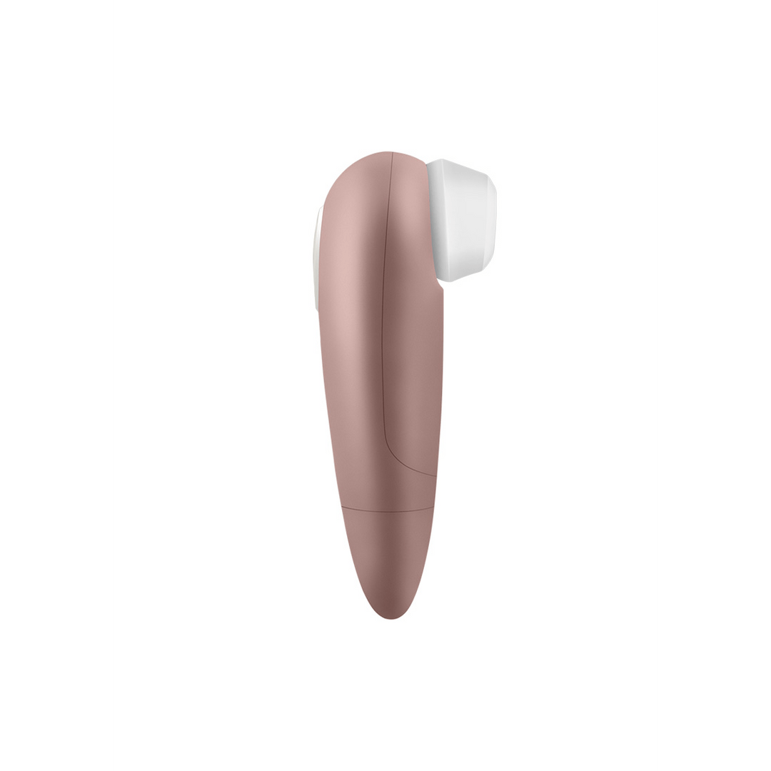 Satisfyer Number 1 Air Pulse stimulator lichtgoud, zijaanzicht met bediening, compact handformaat