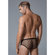 Allure zwarte transparante heren slip met sterrenprint maat S/M achteraanzicht op model met mesh design