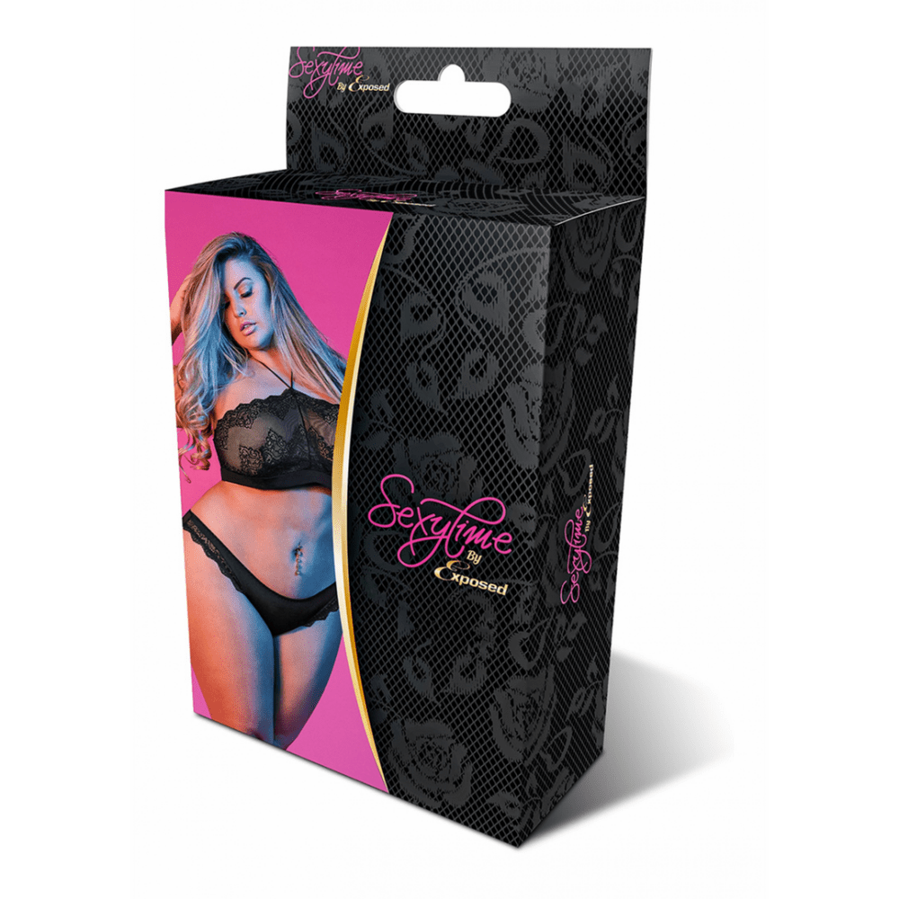 Verpakking Magic Silk halter bandeau panty set zwart, maat 2X, originele productdoos op witte achtergrond