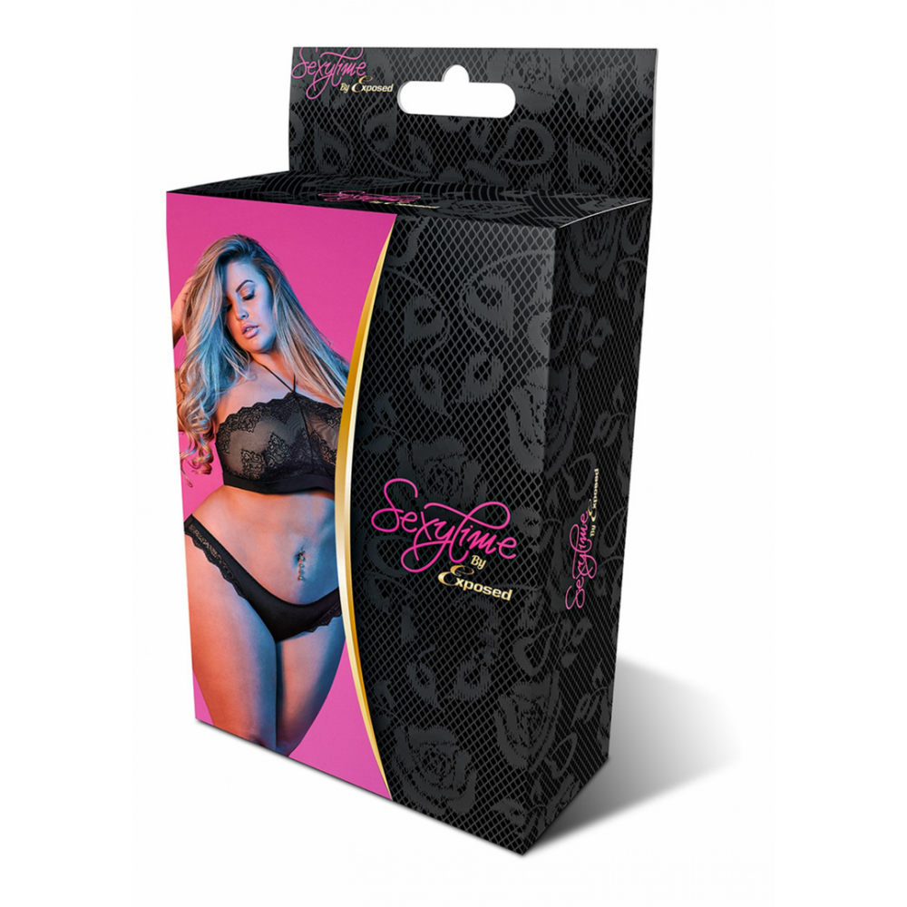 Magic Silk Halter Bandeau en Panty Set Zwart Maat 2X