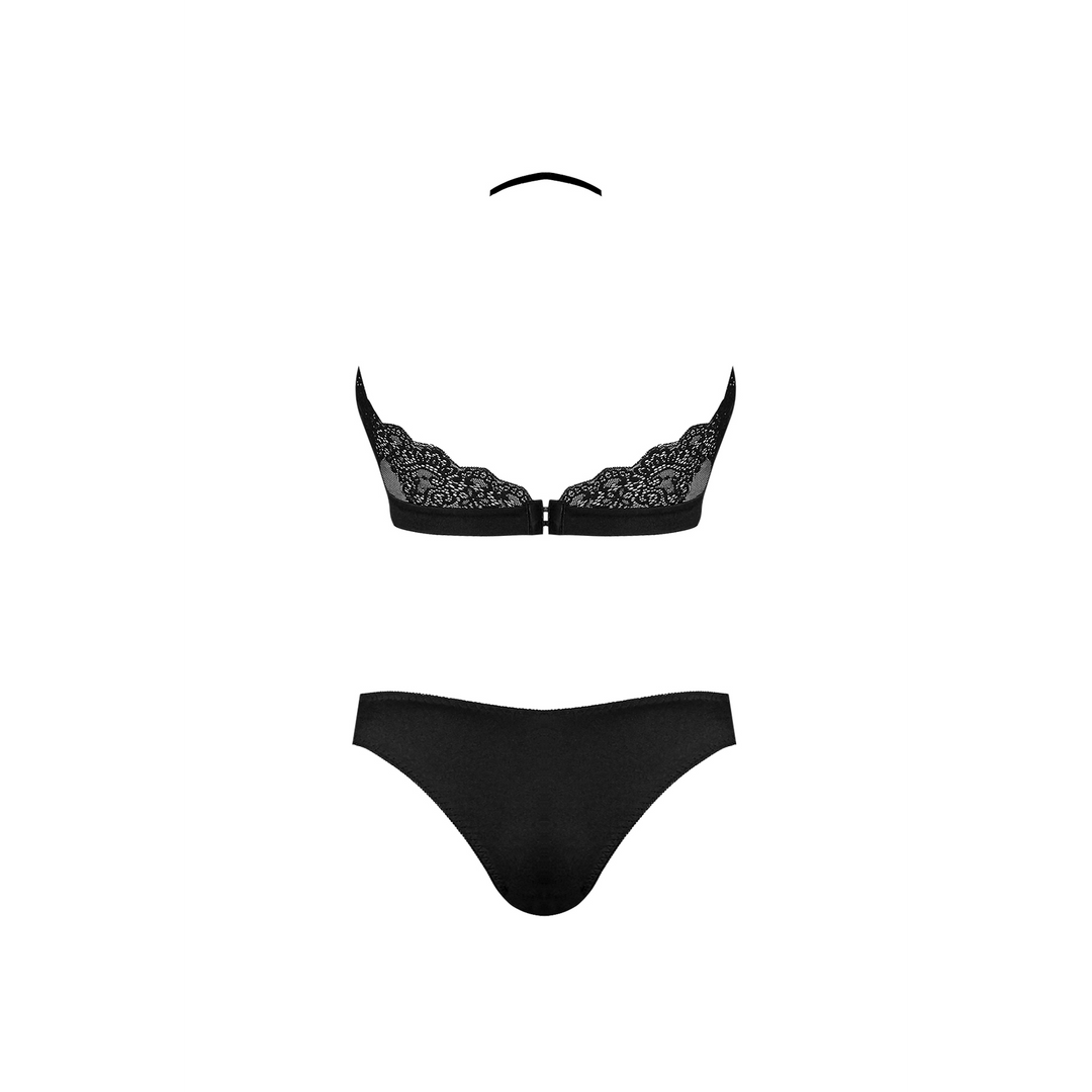 Detail Magic Silk halter bandeau panty set zwart, maat 2X, close-up van halterband, bandeau rand en pasvorm