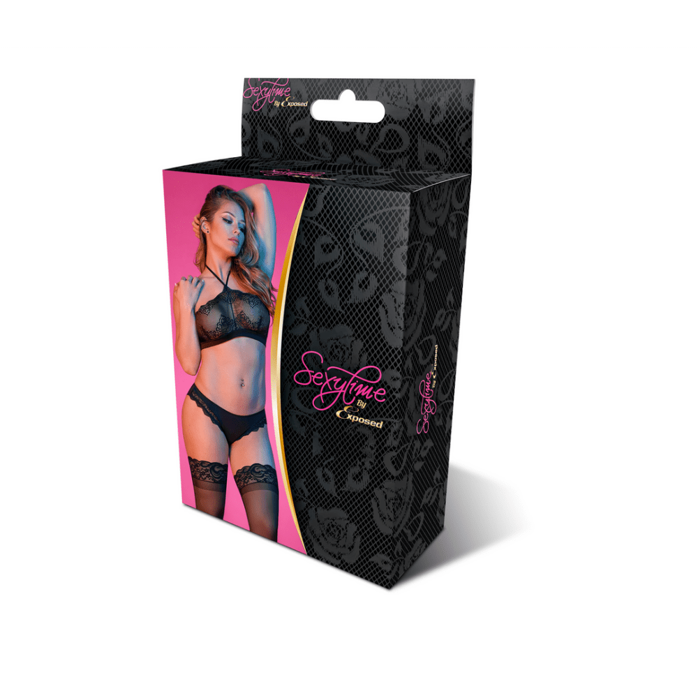 Verpakking Magic Silk bandeau slip set zwart, maat L/XL, originele productdoos op witte achtergrond