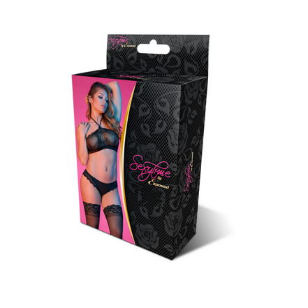 Magic Silk Halter Bandeaux en panty set S/M zwart kant