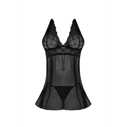 Babydoll with V-Back and G-String Set - L/XL - Black
