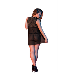 Babydoll mit offenem Rücken und G-String-Set - S/M - Schwarz