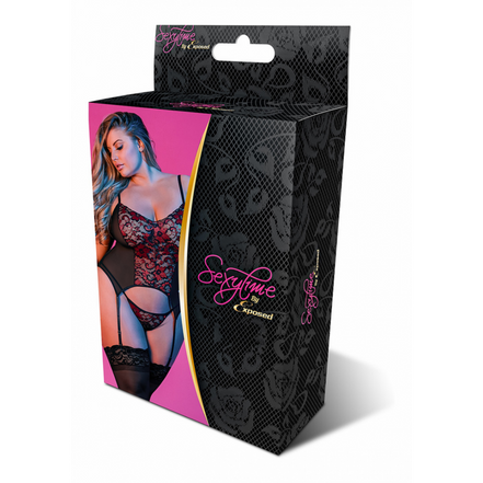 Magic Silk Merry Widow Set met Jarretels en G-String Zwart Maat 2X