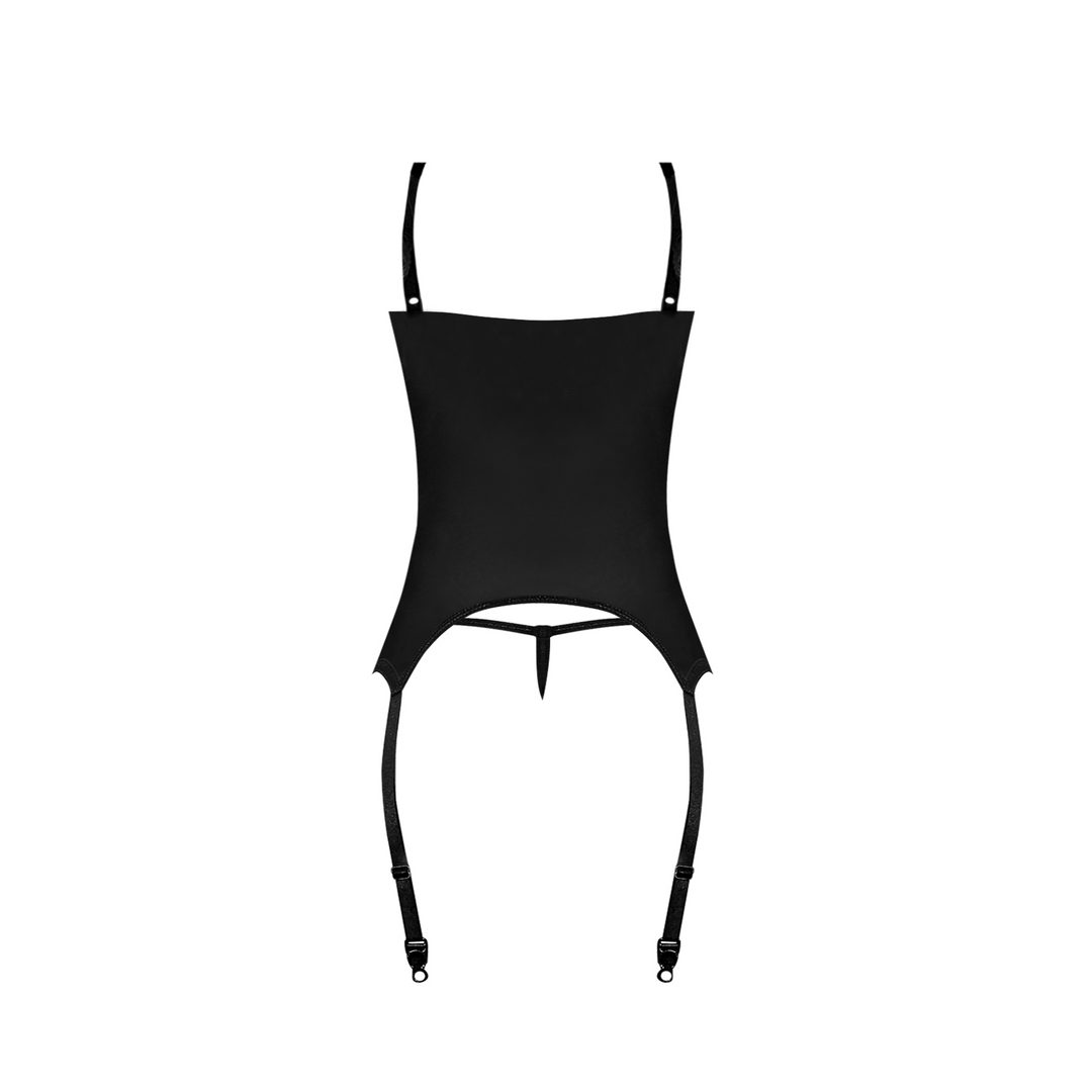 Magic Silk Merry Widow bustier met string set zwart, maat L/XL, los gefotografeerd op witte achtergrond