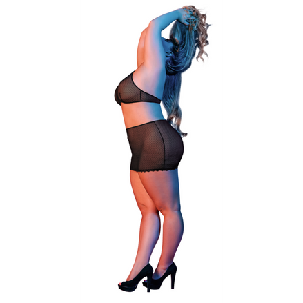 Magic Silk Neckholder-Crop-Top und Minirock-Set, Schwarz, Größe 2X