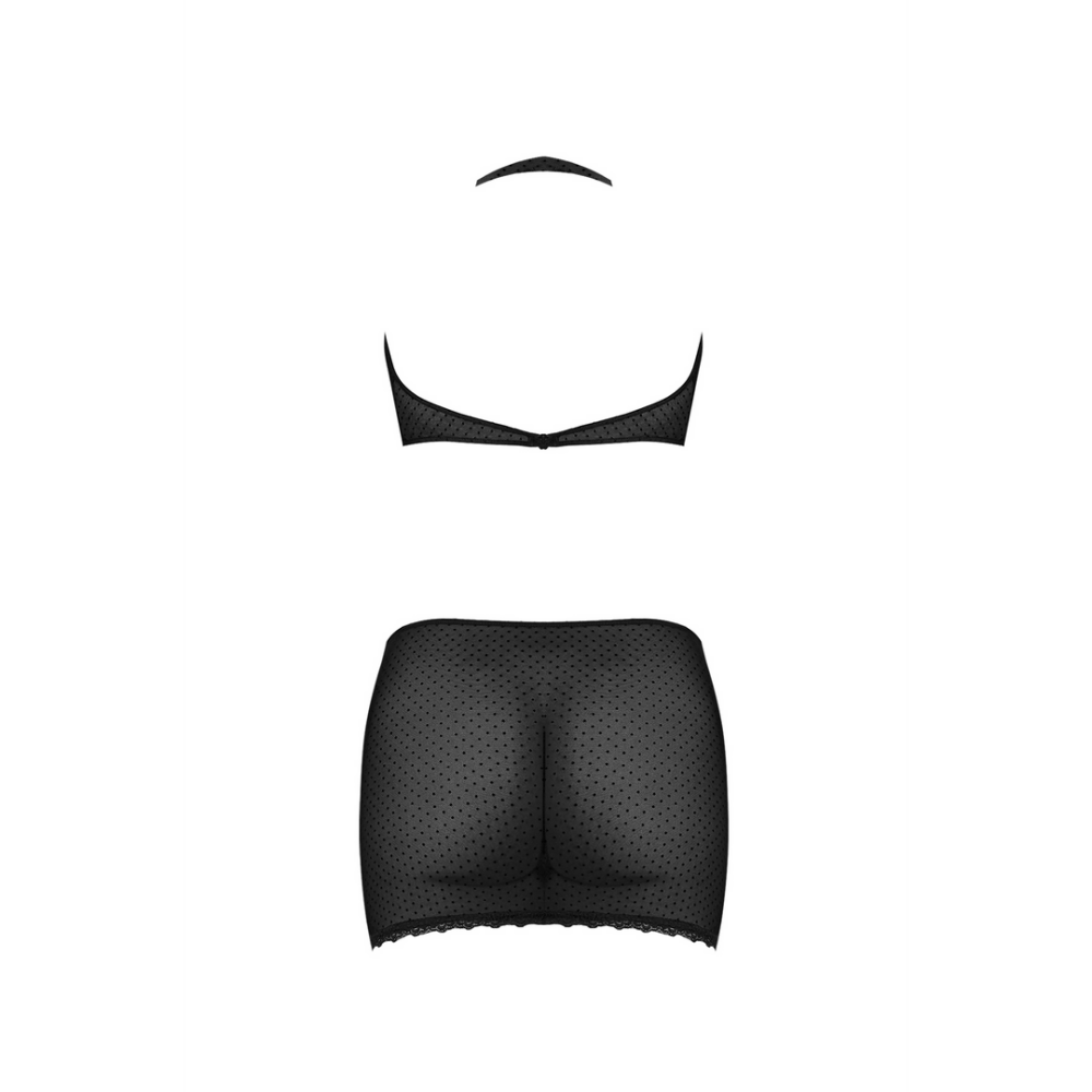 Magic Silk Polka Dot Mesh Neckholder & Rock Set L/XL | Schwarz