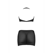 Magic Silk Polka Dot Mesh Halter and Mini Skirt Set S/M Black