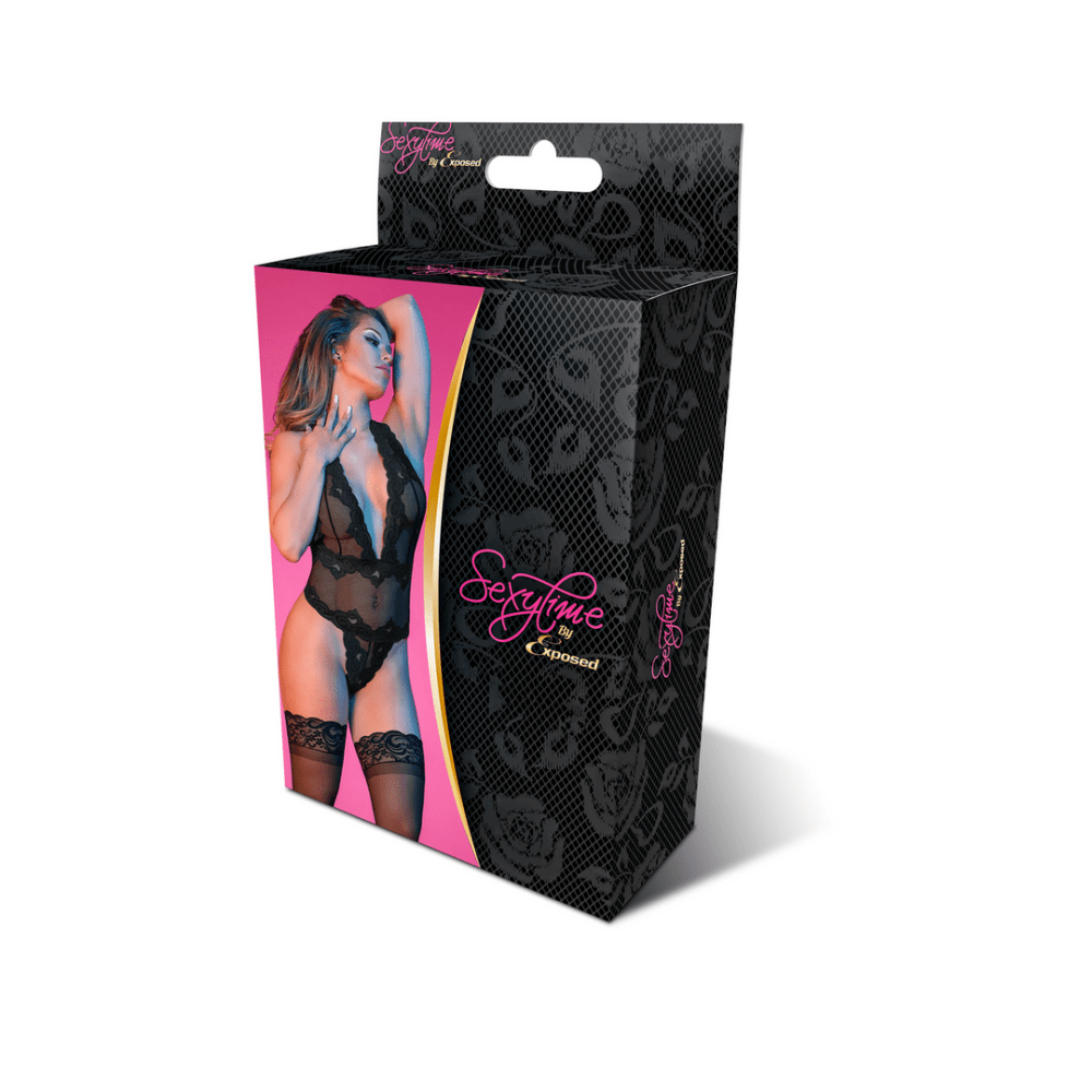 Verpakking Magic Silk halter teddy Deep Look zwart, maat S/M, productdoos op witte achtergrond