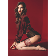 Fiore Arabesque stay-ups karmijnrood 20 den maat S, sensuele kousen met sierlijk kant en elegante pasvorm