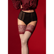 Detail Fiore Arabesque stay-ups 20 den karmijnrood maat S, transparante kousen met luxe kanten boord