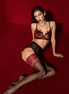 Fiore Hosiery Catherine Stay-Ups 20 den | Größe S Schwarz mit roter Spitze