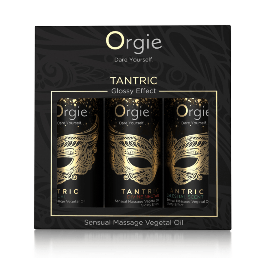 Orgie Tantric mini massageolie set, luxe cadeauverpakking met 3 mini flesjes, sensuele massageolie voor koppels