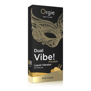 Orgie Dual Vibe Kissable Liquid Vibrator Pina Colada 15 ml close up van het flesje