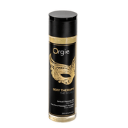 Orgie Sexy Therapy The Secret massage-olie 200 ml, zwarte fles met goud etiket op witte achtergrond