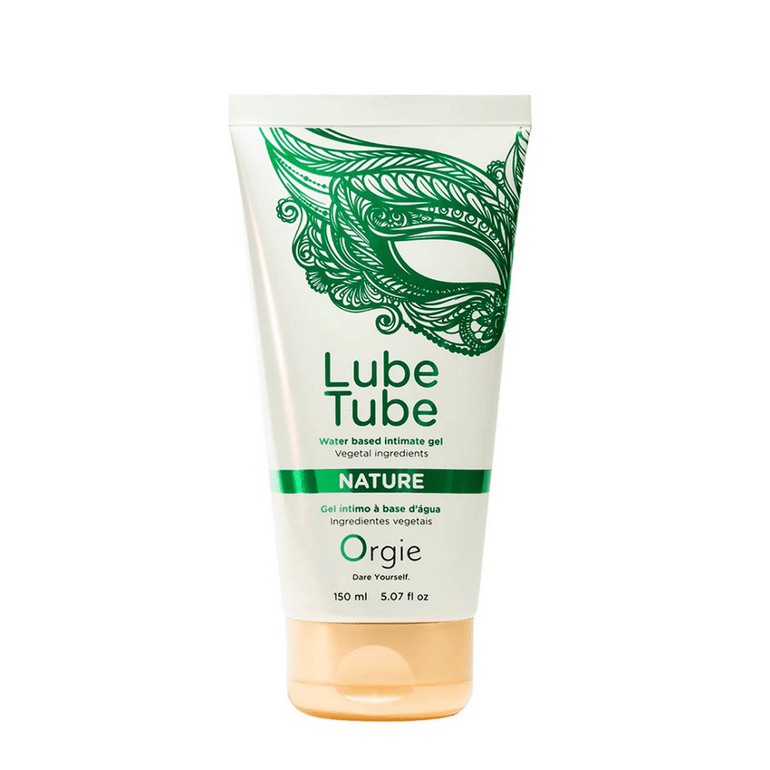 Orgie Lube Tube Nature waterbasis glijmiddel 150 ml, productfoto van groene witte tube op witte achtergrond