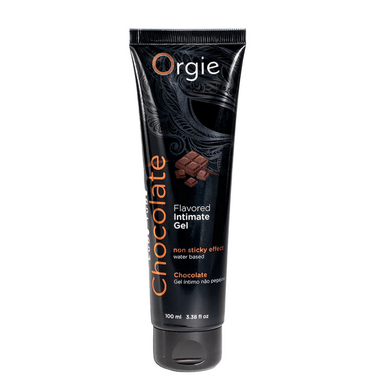 Orgie Lube Tube Chocolate 100 ml waterbasis glijmiddel, zwarte tube met bruine cacao accenten, zoete chocoladesmaak