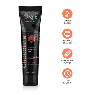 Zwarte Orgie Lube Tube Chocolate met pictogrammen, waterbasis glijmiddel 100 ml voor gladde glijervaring met chocoladearoma