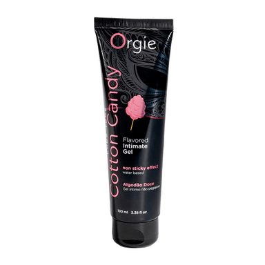 Orgie Lube Tube Cotton Candy 100 ml waterbasis glijmiddel, zwarte tube met roze suikerspin design, zoete geur huidvriendelijk