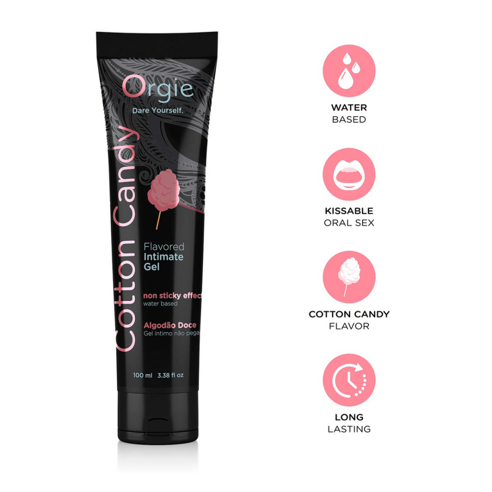Zwarte Orgie Lube Tube Cotton Candy met roze pictogrammen, waterbasis glijmiddel 100 ml voor zachte, zoete glijervaring