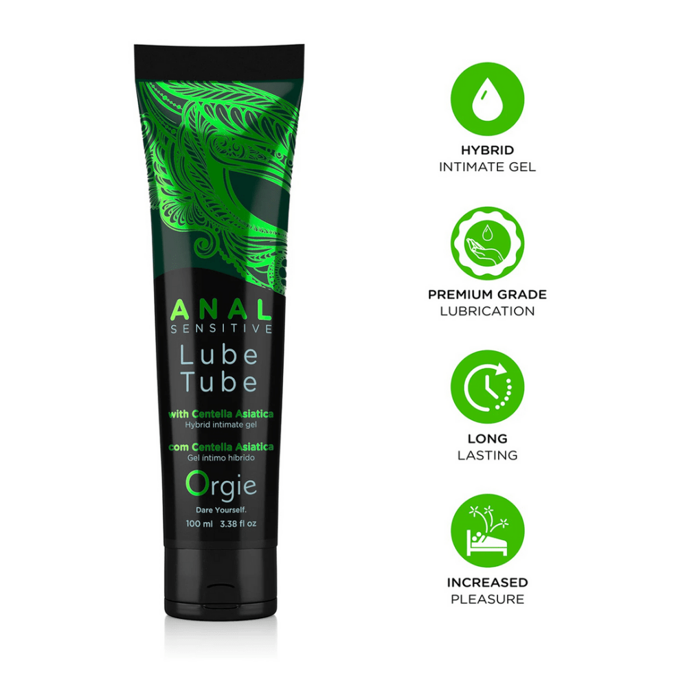 Orgie Lube Tube Anal Sensitive 100 ml tube met groene iconen hypoallergeen dermatologisch getest waterbasis