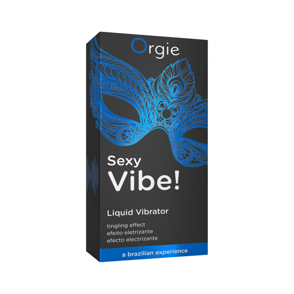 Verpakking met tube Orgie Sexy Vibe 15 ml liquid vibrator gel geeft warm tintelend gevoel snel effect ideaal voor voorspel