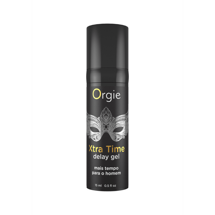 Orgie Xtra Time Delay Gel 50 ml zwarte flacon voor mannen verlengt de duur zuinig pompje huidvriendelijk en geurloos